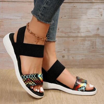 PU Leather Open Toe Low Heel Sandals - Trendsi