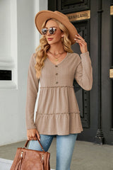 Long Sleeve V-Neck Cable-Knit Blouse - Flyclothing LLC