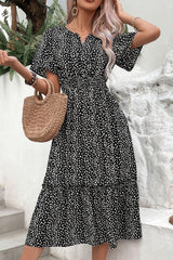 Leopard Print Short Sleeve Midi Dress - Trendsi