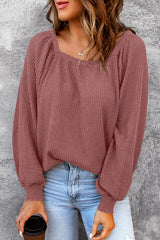 Square Neck Waffle-Knit Top - Flyclothing LLC