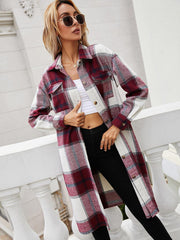 Plaid Longline Shirt Jacket - Flyclothing LLC