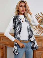 Plaid Open Front Vest - Flyclothing LLC