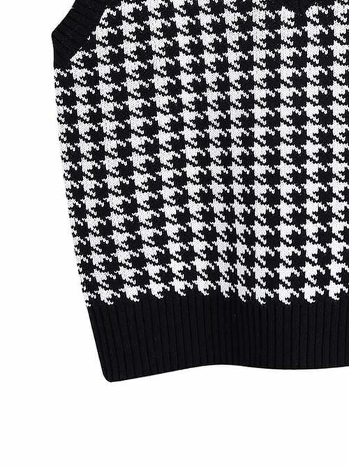 Houndstooth V-Neck Sweater Vet - Trendsi