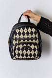 David Jones Argyle Pattern PU Leather Backpack - Flyclothing LLC