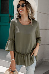 Frill Trim Round Neck Blouse - Flyclothing LLC