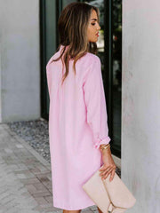 Button Up Collared Neck Long Sleeve Shirt Dress - Trendsi