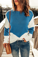 Two-Tone Openwork Rib-Knit Sweater - Flyclothing LLC