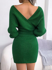 Rib-Knit Dolman Sleeve Sweater Dress - Flyclothing LLC