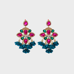 Flower Shape Rhinestone Alloy Dangle Earrings - Flyclothing LLC