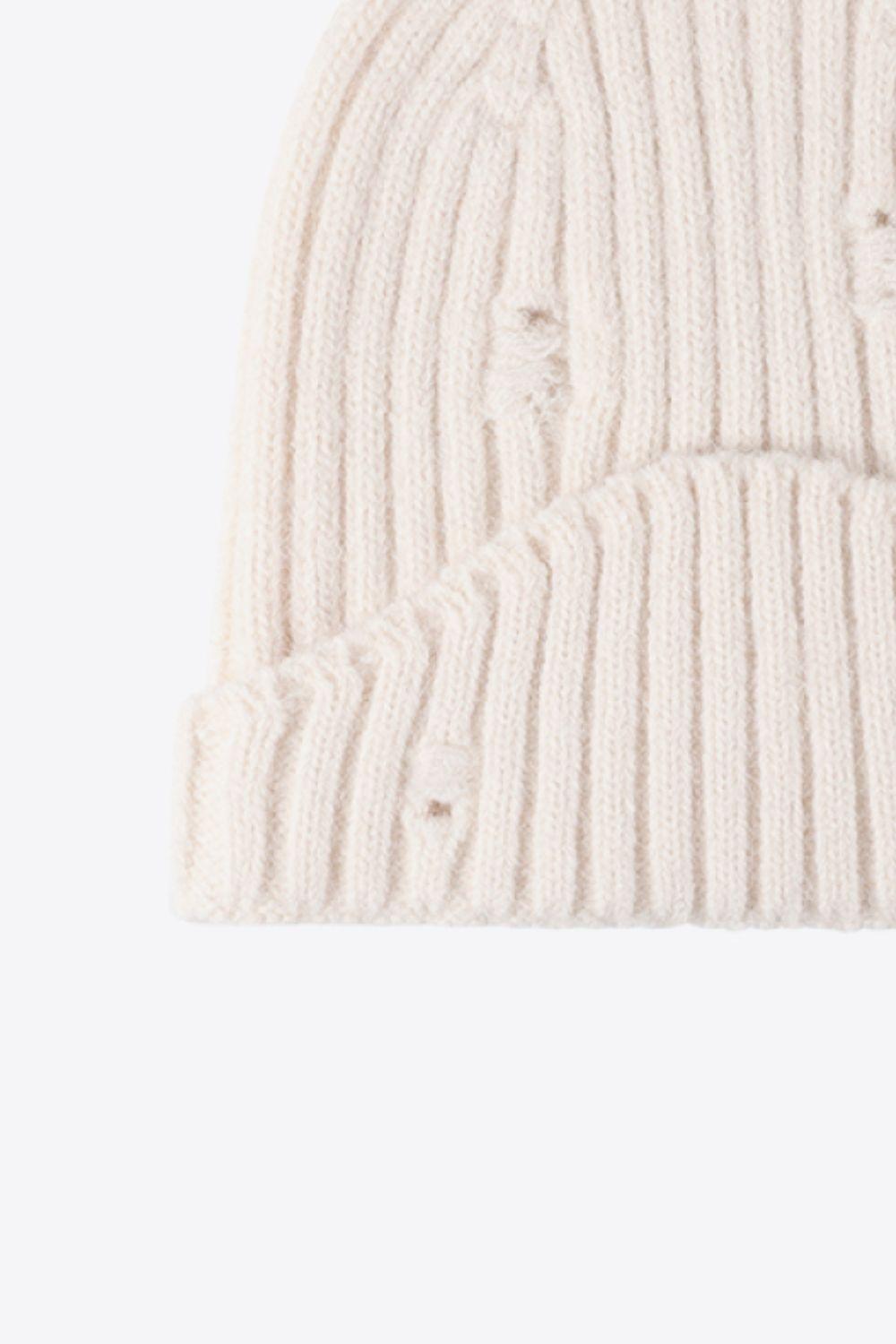 Distressed Rib-Knit Beanie - Flyclothing LLC