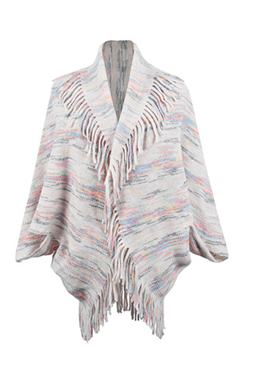 Striped Fringe Detail Long Sleeve Poncho – Flyclothing LLC