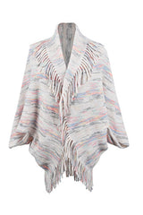 Fringe Detail Printed Poncho - Flyclothing LLC