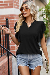 Ruffled Notched Cap Sleeve T-Shirt - Flyclothing LLC