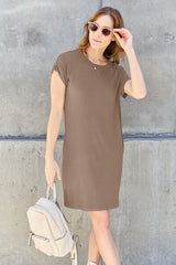 Basic Bae Full Size Round Neck Short Sleeve Dress with Pockets - Flyclothing LLC