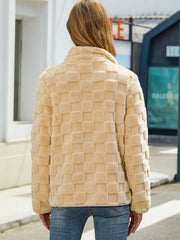 Fuzzy Checkered Zip Up Jacket - Flyclothing LLC