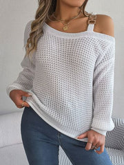 Asymmetrical Neck Long Sleeve Sweater - Flyclothing LLC