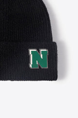 Letter N Patch Cuffed Knit Beanie - Flyclothing LLC