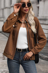 Textured Zip Up Collared Neck Jacket - Flyclothing LLC