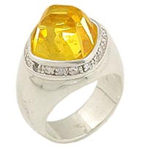 Alamode High-Polished 925 Sterling Silver Ring with AAA Grade CZ in Citrine - Alamode