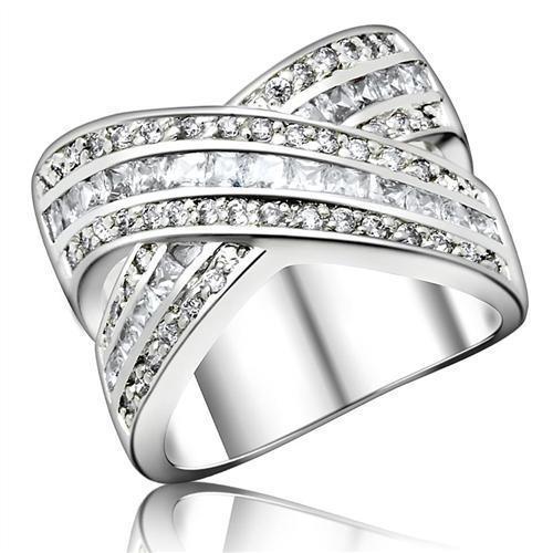 Alamode High-Polished 925 Sterling Silver Ring with AAA Grade CZ in Clear - Alamode