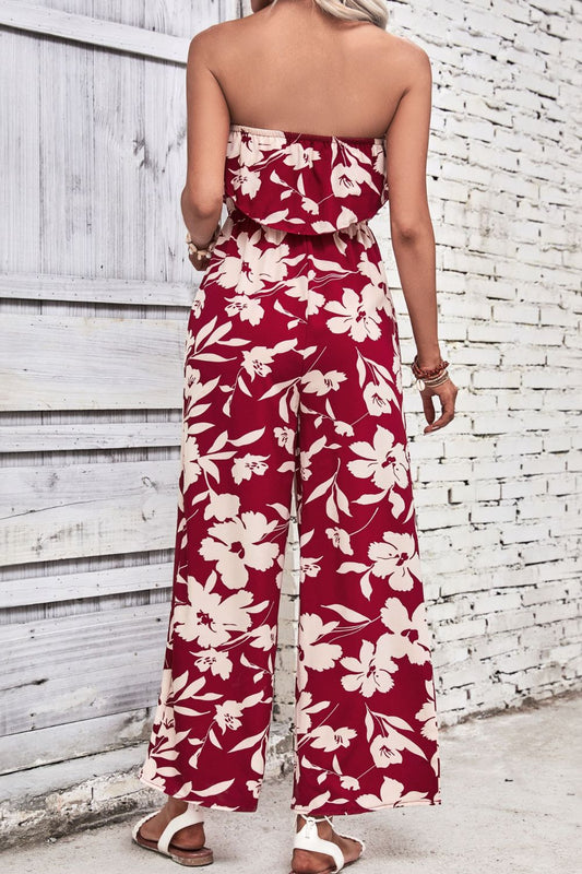 Floral Strapless Wide Leg Jumpsuit - Flyclothing LLC