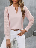 Notched Long Sleeve Blouse - Flyclothing LLC