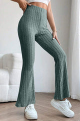 Basic Bae Full Size Ribbed High Waist Flare Pants - Flyclothing LLC