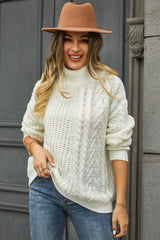 Cable-Knit Turtle Neck Long Sleeve Sweater - Flyclothing LLC