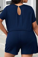 Plus Size Drawstring Waist Romper with Pockets - Trendsi