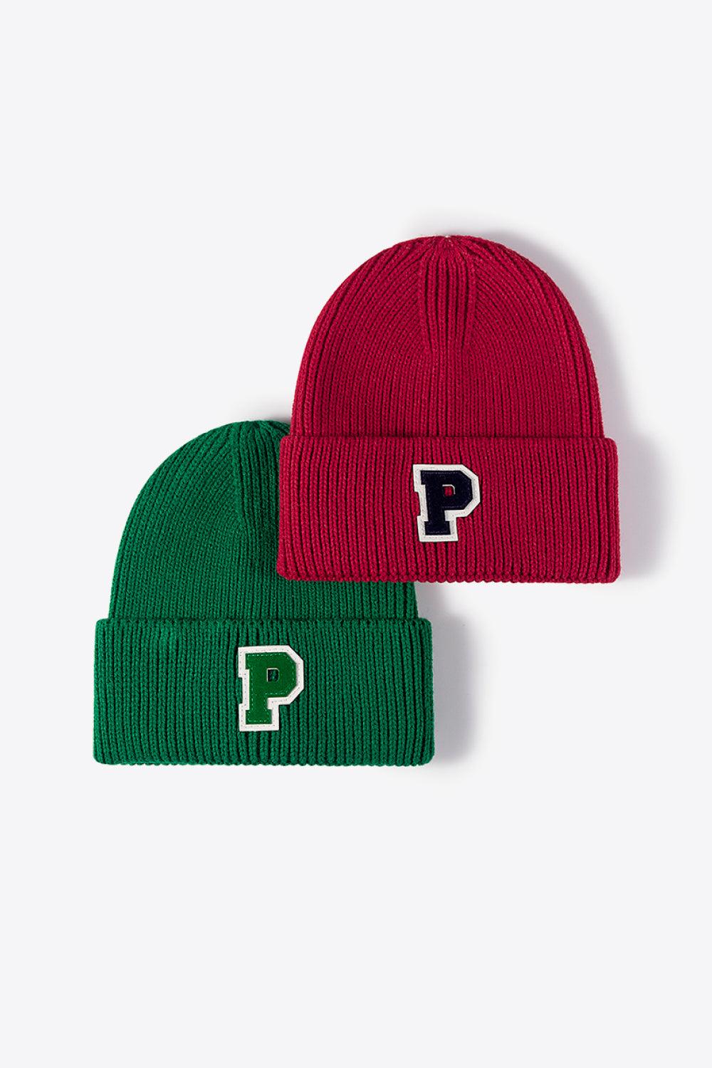 Letter Patch Cuffed Knit Beanie - Flyclothing LLC