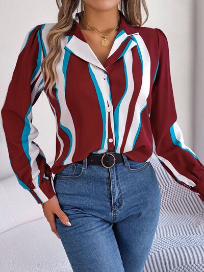 Printed Button Up Long Sleeve Shirt - Flyclothing LLC