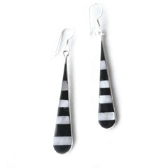 Taxco Silver Black Onyz & Abalone Zebra Long Teardrop Earrings - Flyclothing LLC