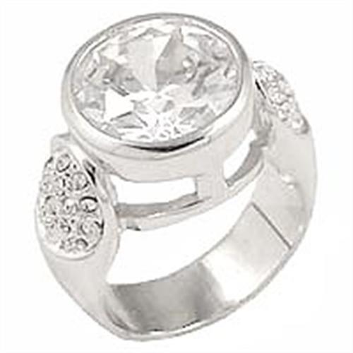 Alamode Rhodium Brass Ring with AAA Grade CZ in Clear - Flyclothing LLC