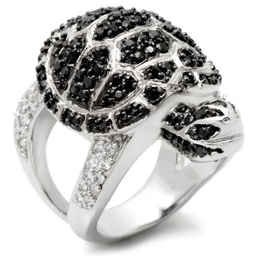 Alamode Rhodium + Ruthenium Brass Ring with AAA Grade CZ in Jet - Alamode