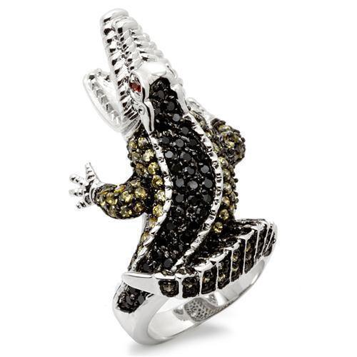 Alamode Rhodium + Ruthenium Brass Ring with AAA Grade CZ in Multi Color - Alamode