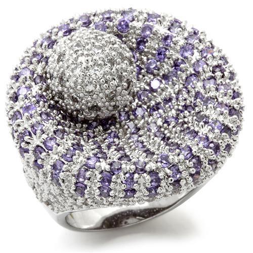 Alamode Rhodium Brass Ring with AAA Grade CZ in Tanzanite - Flyclothing LLC