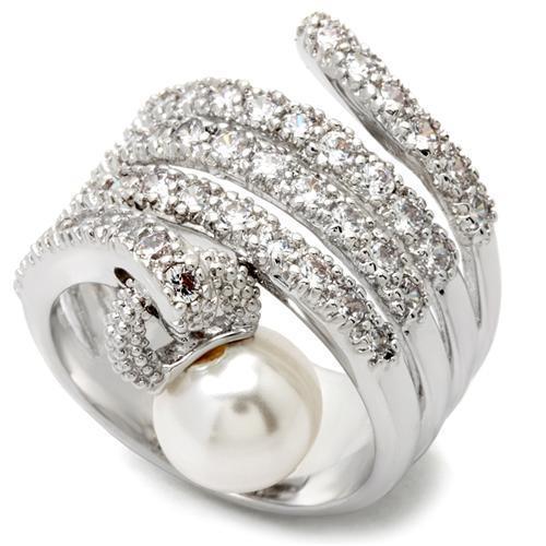 Alamode Rhodium Brass Ring with AAA Grade CZ in Clear - Flyclothing LLC