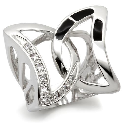 Alamode Rhodium Brass Ring with AAA Grade CZ in Clear - Flyclothing LLC