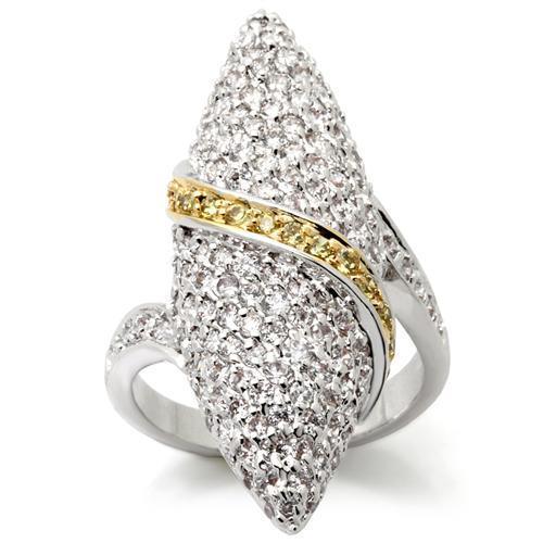 Alamode Gold+Rhodium Brass Ring with AAA Grade CZ in Topaz - Flyclothing LLC