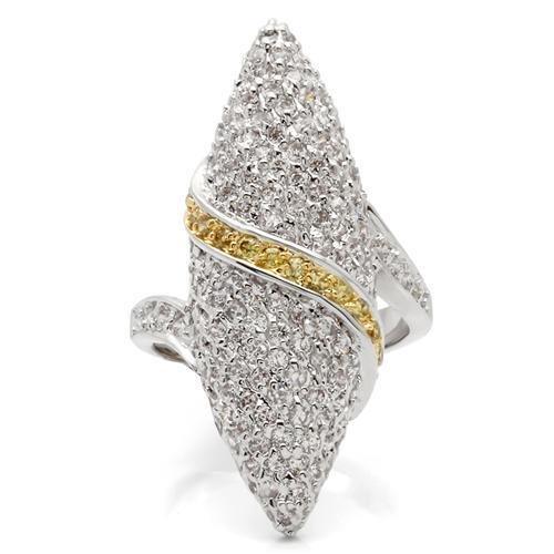 Alamode Gold+Rhodium Brass Ring with AAA Grade CZ in Topaz - Flyclothing LLC