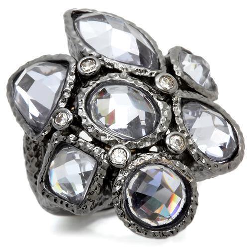 Alamode Ruthenium Brass Ring with AAA Grade CZ in Light Amethyst - Alamode