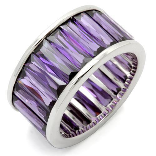 Alamode Rhodium Brass Ring with AAA Grade CZ in Amethyst - Flyclothing LLC