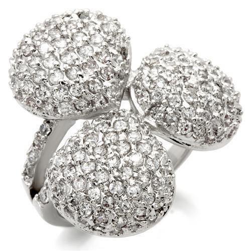 Alamode Rhodium Brass Ring with AAA Grade CZ in Clear - Flyclothing LLC