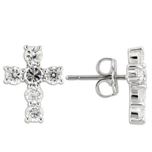 Alamode Rhodium 925 Sterling Silver Earrings with AAA Grade CZ in Clear - Alamode