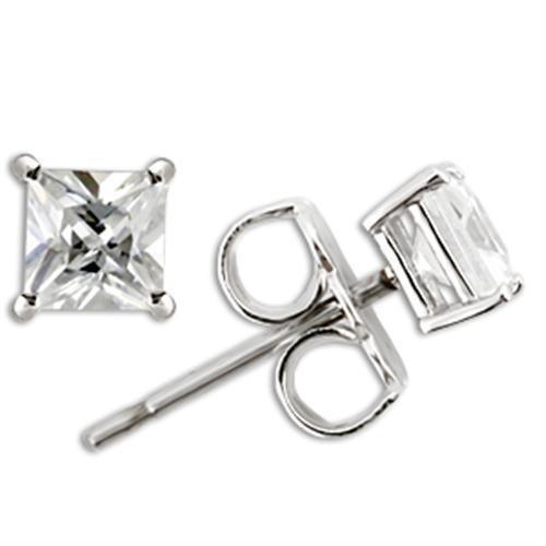 Alamode Rhodium 925 Sterling Silver Earrings with AAA Grade CZ in Clear - Alamode