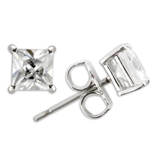 Alamode Rhodium 925 Sterling Silver Earrings with AAA Grade CZ in Clear - Alamode