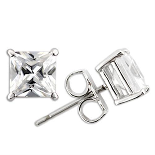 Alamode Rhodium 925 Sterling Silver Earrings with AAA Grade CZ in Clear - Alamode