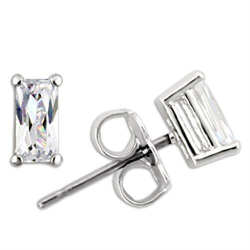 Alamode Rhodium 925 Sterling Silver Earrings with AAA Grade CZ in Clear - Alamode