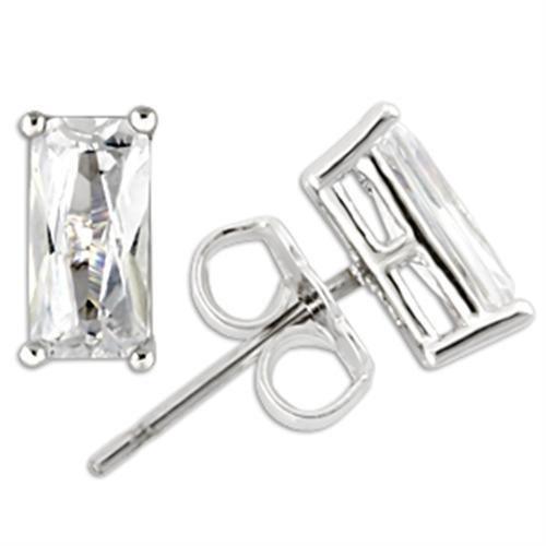 Alamode Rhodium 925 Sterling Silver Earrings with AAA Grade CZ in Clear - Flyclothing LLC