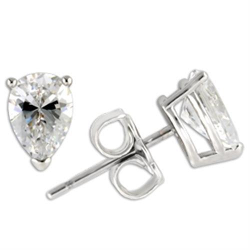 Alamode Rhodium 925 Sterling Silver Earrings with AAA Grade CZ in Clear - Flyclothing LLC